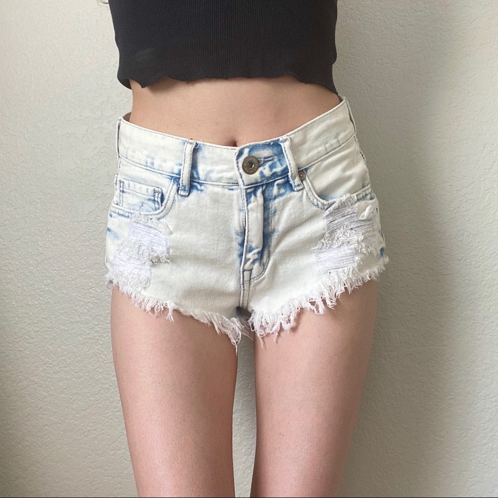 Bleached denim high waisted shorts